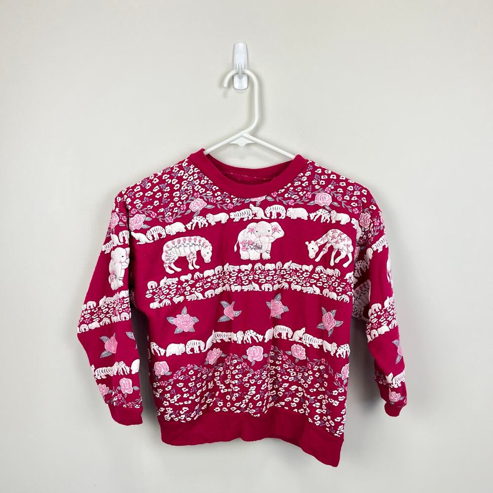 Vintage Puff Paint Animal and Flower Sweatshirt